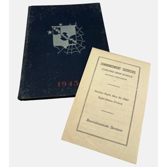 Vintage 1943 The Spider Web Yearbook Concord High School w/ Commencement Program - Picture 1 of 10